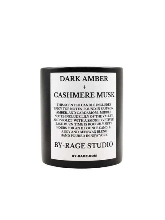 Amber and Cashmere Musk Soy Beeswax Modern Black Cologne Scented Ceramic Candle with Lily Of the Valley, Saffron and Bergamont