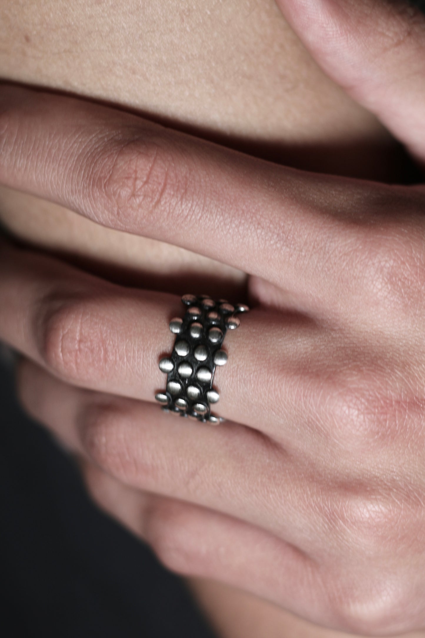 Gothic Style Studded Ring, Black and Silver Ring 